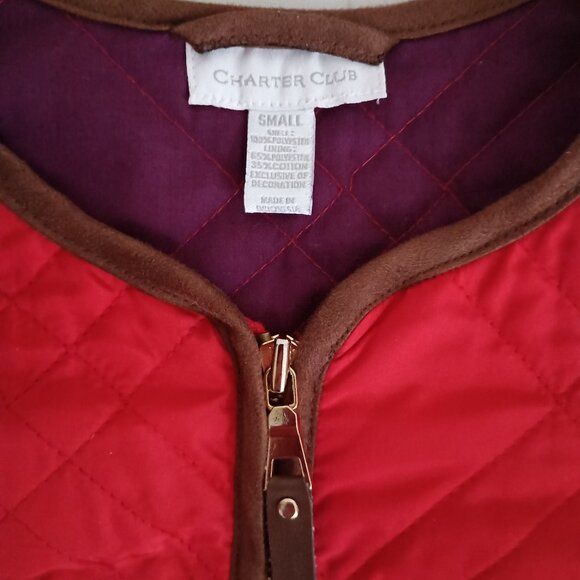 Charter Club Red Quilted Barn Jacket with Brown Trim Women’s Small VGUC/EUC - Picture 6 of 15